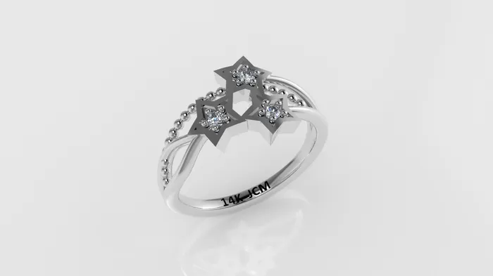 Rings Jcm 21 jewelry 14K Band Ring with 3 DIAMONDS Stt Prong Filigree Star Style