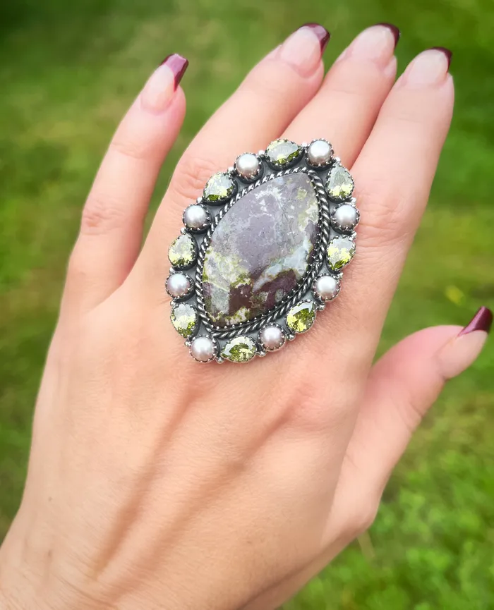 Rings Sophiareneboutiquecom Sterling Silver Copper Ore Pearl Crystal Cluster Ring