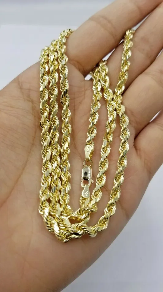 SOLID 5mm 20 10k Yellow Gold Rope Chain Diamond Cut Men Women Real Brand new Gold and Diamond Rings
