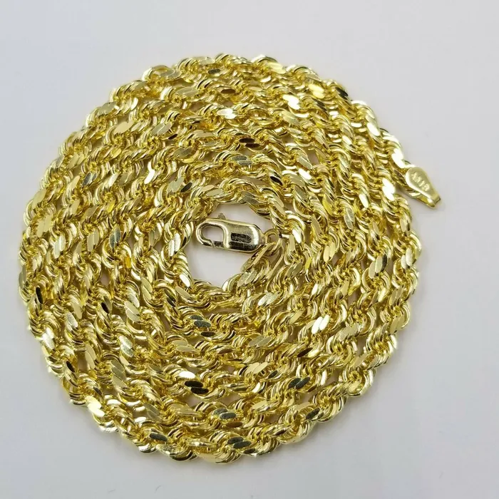 SOLID 5mm 20 10k Yellow Gold Rope Chain Diamond Cut Men Women Real Brand new Gold and Diamond Rings