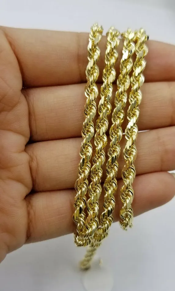 SOLID 5mm 20 10k Yellow Gold Rope Chain Diamond Cut Men Women Real Brand new Gold and Diamond Rings