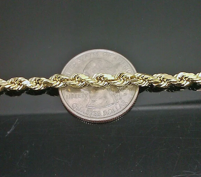 SOLID 5mm 20 10k Yellow Gold Rope Chain Diamond Cut Men Women Real Brand new Gold and Diamond Rings