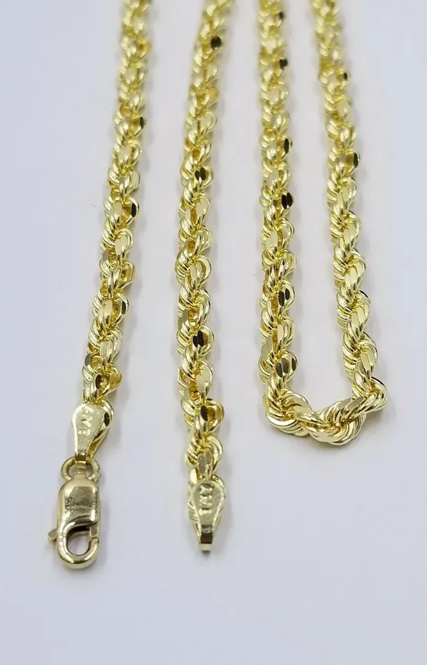 SOLID 5mm 20 10k Yellow Gold Rope Chain Diamond Cut Men Women Real Brand new Gold and Diamond Rings