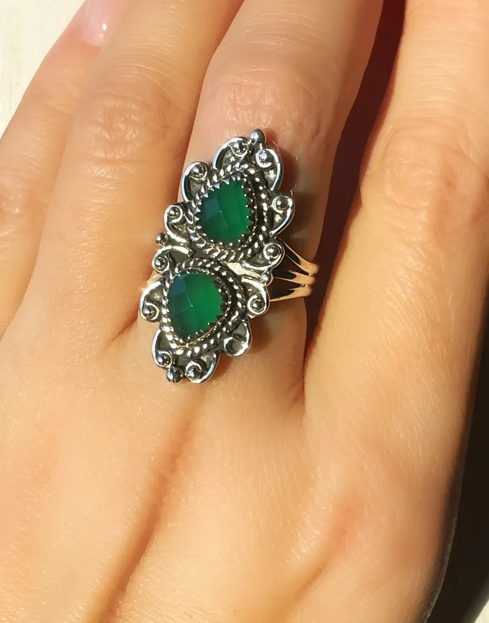 Sophiareneboutiquecom Rings Sterling Silver Artisan Double Green Onyx Ring SZ 7