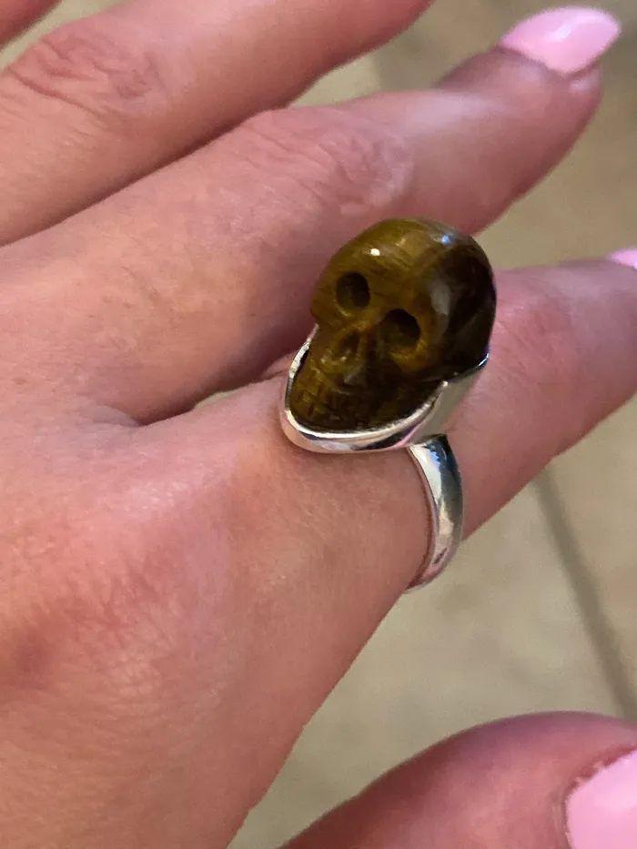 Sophiareneboutique Rings Sterling Silver Skull Ring Tigers Eye