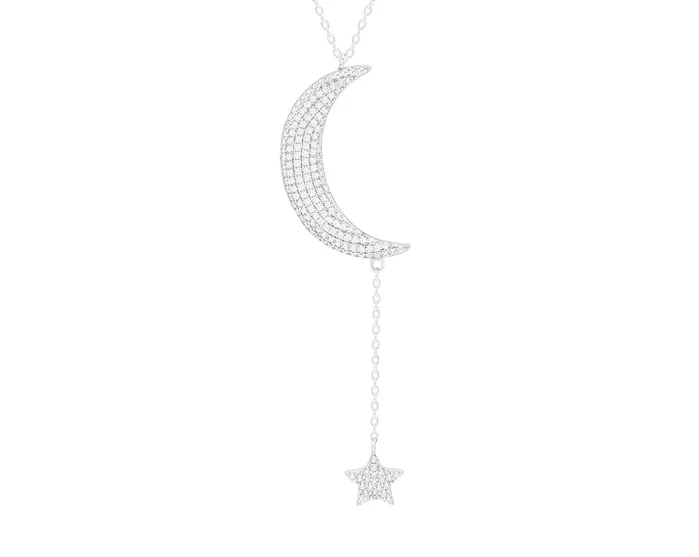 Sophiareneboutique Sterling Silver Crescent Moon Star Necklace Necklaces