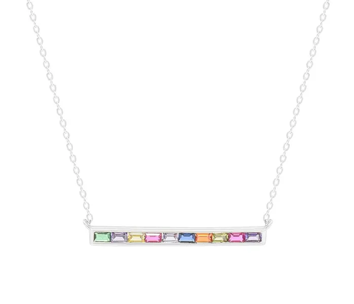 Sterling Silver Multi CZ Color Bar Necklace Sophiareneboutique Necklaces