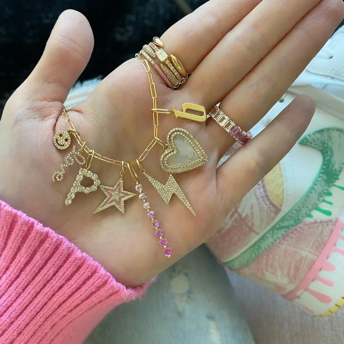 Alev Collection Pave and Enamel Star Charm Charm Necklaces