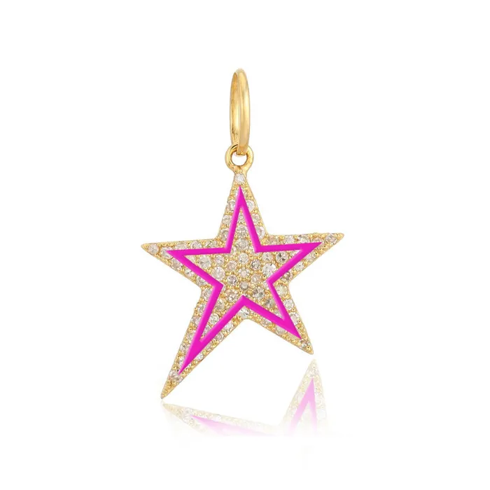 Alev Collection Pave and Enamel Star Charm Charm Necklaces