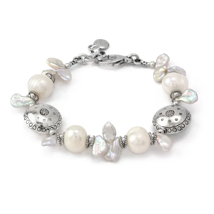 Bracelets Elisa Ilana Keshi Pearl and Textured Sterling Silver Bracelet