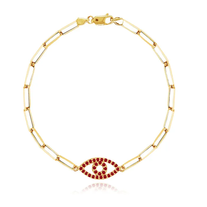 Bracelets Gemstone Evil Eye Small Paperclip Bracelet Alev Collection