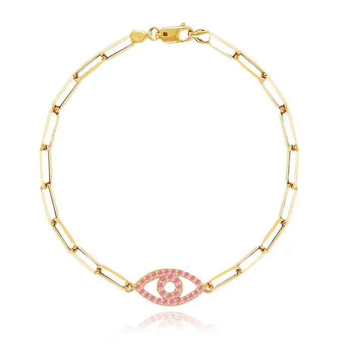 Bracelets Gemstone Evil Eye Small Paperclip Bracelet Alev Collection