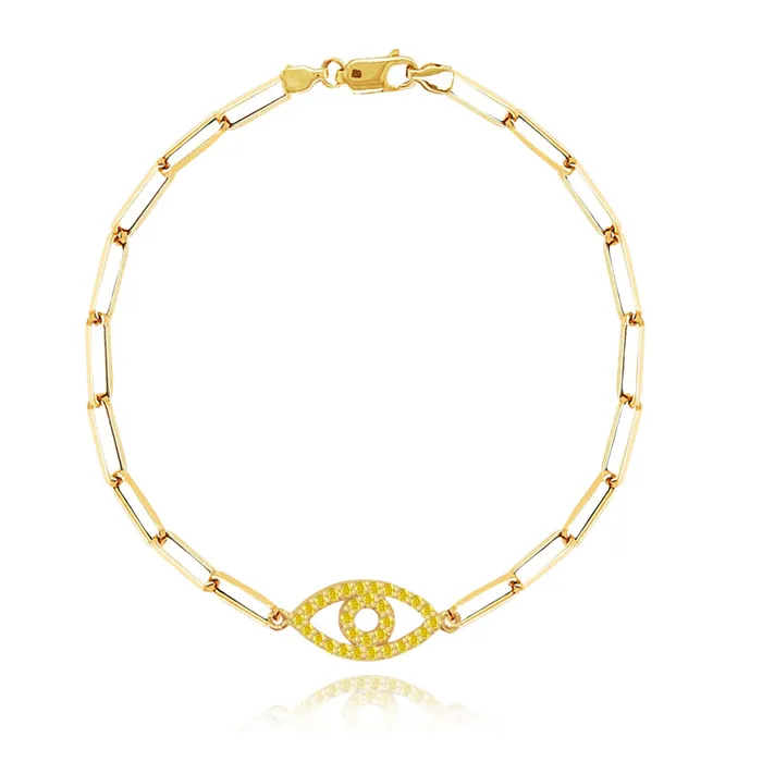 Bracelets Gemstone Evil Eye Small Paperclip Bracelet Alev Collection