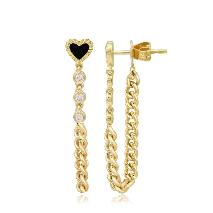 Earrings Fluted Outline Stone Heart Cuban Chain Earring Alev Jewelry