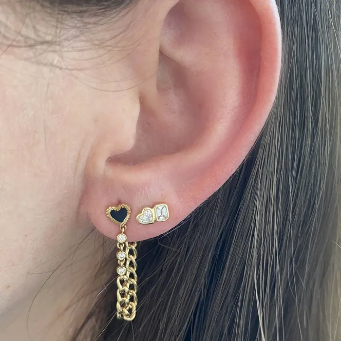 Earrings Fluted Outline Stone Heart Cuban Chain Earring Alev Jewelry