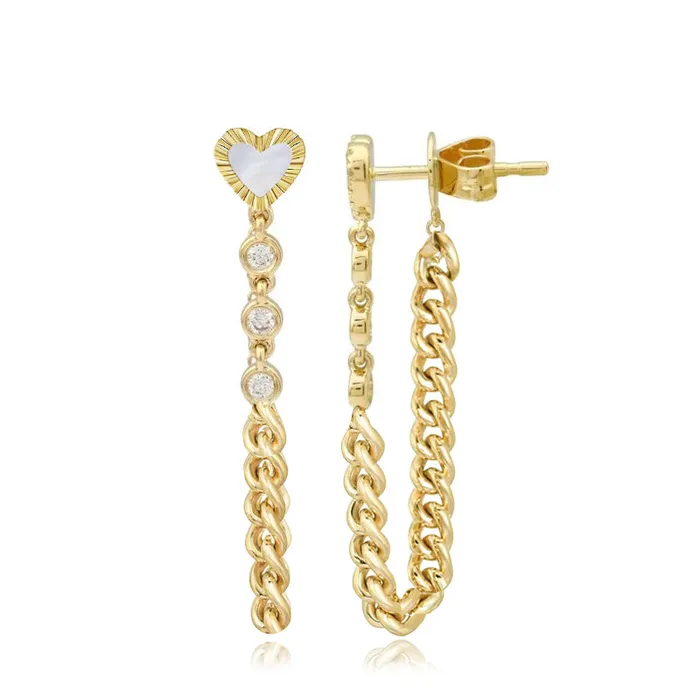 Earrings Fluted Outline Stone Heart Cuban Chain Earring Alev Jewelry