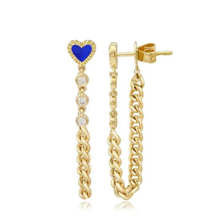 Earrings Fluted Outline Stone Heart Cuban Chain Earring Alev Jewelry