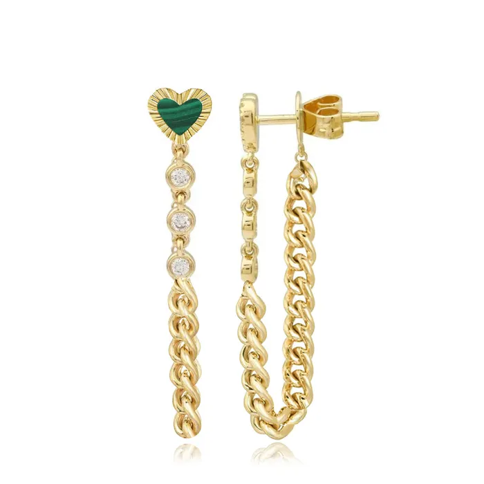 Earrings Fluted Outline Stone Heart Cuban Chain Earring Alev Jewelry