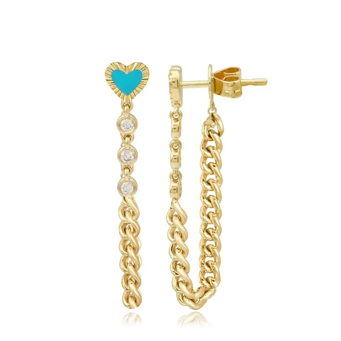 Earrings Fluted Outline Stone Heart Cuban Chain Earring Alev Jewelry