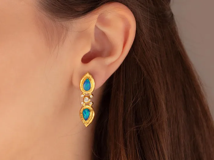 Earrings GG GOLD OOAK GURHAN Muse Gold Opal Single Drop Earrings 8x5mm Teardrop set in Wide Frame Earrings GG GOLD OOAK GURHAN Muse Gold Opal Single Drop Earrings 8x5mm Teardrop set in Wide Frame
