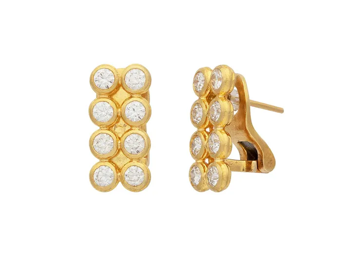 Earrings GG GOLD TRAD GURHAN Pointelle Gold Diamond Stud Earrings Rectangle Grid Earrings GG GOLD TRAD GURHAN Pointelle Gold Diamond Stud Earrings Rectangle Grid