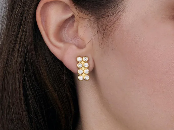 Earrings GG GOLD TRAD GURHAN Pointelle Gold Diamond Stud Earrings Rectangle Grid Earrings GG GOLD TRAD GURHAN Pointelle Gold Diamond Stud Earrings Rectangle Grid