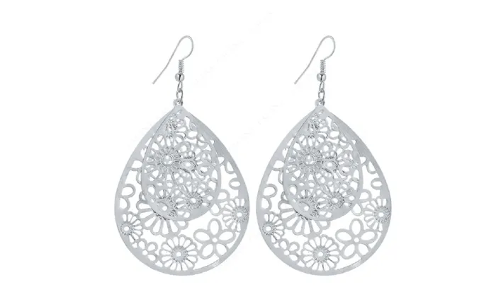 Earrings New Big Hollow Pattern Silver Plated Dangle Long Earrings sparklingselections Earrings New Big Hollow Pattern Silver Plated Dangle Long Earrings sparklingselections
