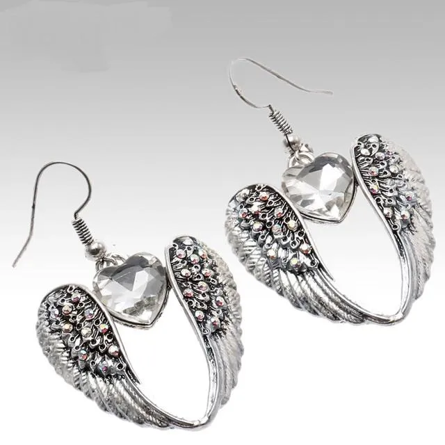 Earrings sparklingselections Design Womens Crystal Heart Silver Dangle Drop Earrings Earrings sparklingselections Design Womens Crystal Heart Silver Dangle Drop Earrings