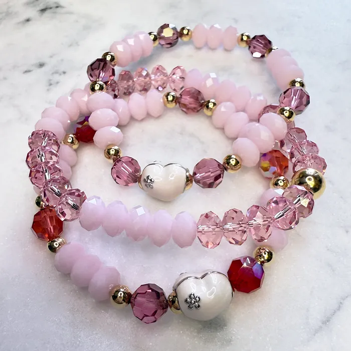 Elisa Ilana Bracelets Swarovski Crystal Elements White Enamel Heart Multicolor Stretch Bracelet Elisa Ilana Bracelets Swarovski Crystal Elements White Enamel Heart Multicolor Stretch Bracelet