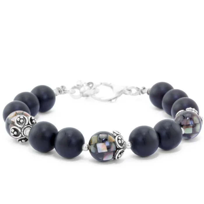 Elisa Ilana Bracelets The Goddess Collection Onyx Mother of Pearl Bracelet
