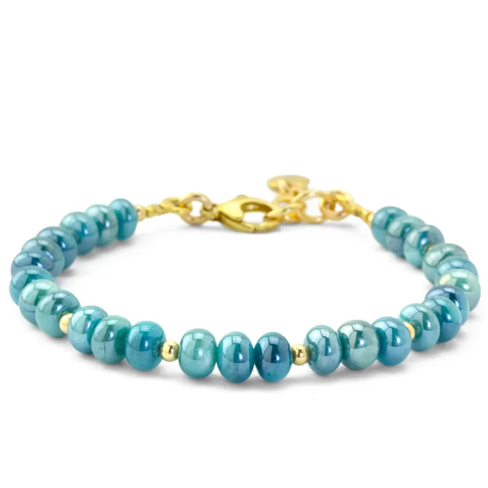 Elisa Ilana Bracelets The Goddess Collection Smooth Teal Coated Moonstone Bracelet