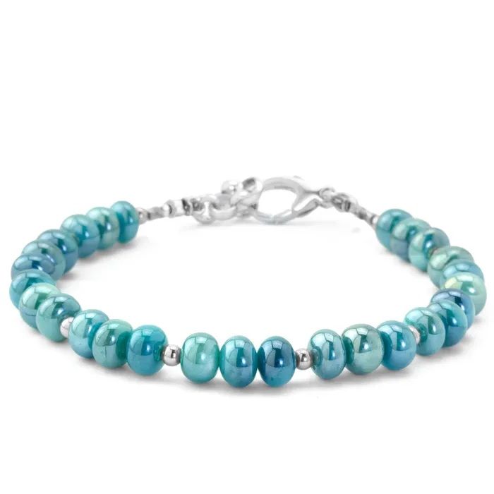 Elisa Ilana Bracelets The Goddess Collection Smooth Teal Coated Moonstone Bracelet