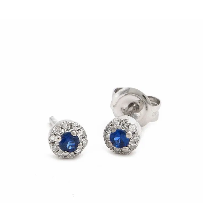 Elisa Ilana Earrings 14KWG Sapphire Diamond Stud Earrings