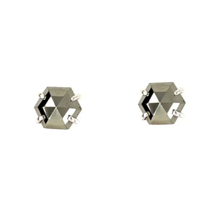 Emily Amey Jewelry Rings Gemstone Hexagon studs in Sterling silver or 14k gold