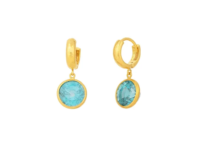 GG GOLD OOAK Earrings GURHAN Prism Gold Zircon Single Drop Earrings 9mm Round Stone on Huggie Hoop Top GG GOLD OOAK Earrings GURHAN Prism Gold Zircon Single Drop Earrings 9mm Round Stone on Huggie Hoop Top
