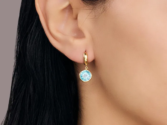 GG GOLD OOAK Earrings GURHAN Prism Gold Zircon Single Drop Earrings 9mm Round Stone on Huggie Hoop Top GG GOLD OOAK Earrings GURHAN Prism Gold Zircon Single Drop Earrings 9mm Round Stone on Huggie Hoop Top