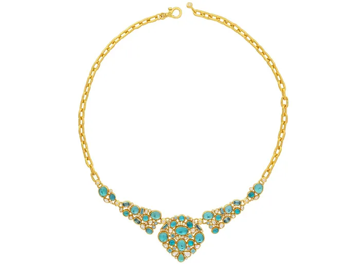 GG GOLD OOAK GURHAN Pointelle Gold Mixed Stone Bib Short Necklace Mixed Shaped Cluster Elements Necklaces GG GOLD OOAK GURHAN Pointelle Gold Mixed Stone Bib Short Necklace Mixed Shaped Cluster Elements Necklaces