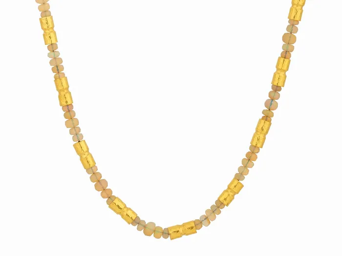 GG GOLD OOAK Necklaces GURHAN Vertigo Gold Opal Beaded Short Necklace Hammered Barrel Tubes GG GOLD OOAK Necklaces GURHAN Vertigo Gold Opal Beaded Short Necklace Hammered Barrel Tubes