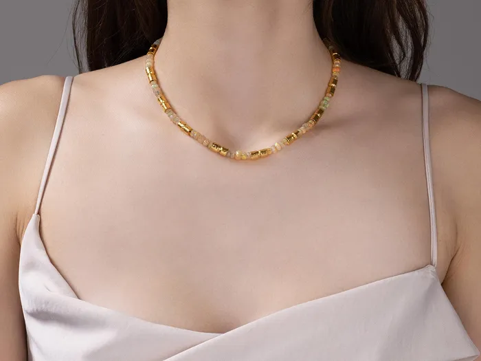 GG GOLD OOAK Necklaces GURHAN Vertigo Gold Opal Beaded Short Necklace Hammered Barrel Tubes GG GOLD OOAK Necklaces GURHAN Vertigo Gold Opal Beaded Short Necklace Hammered Barrel Tubes
