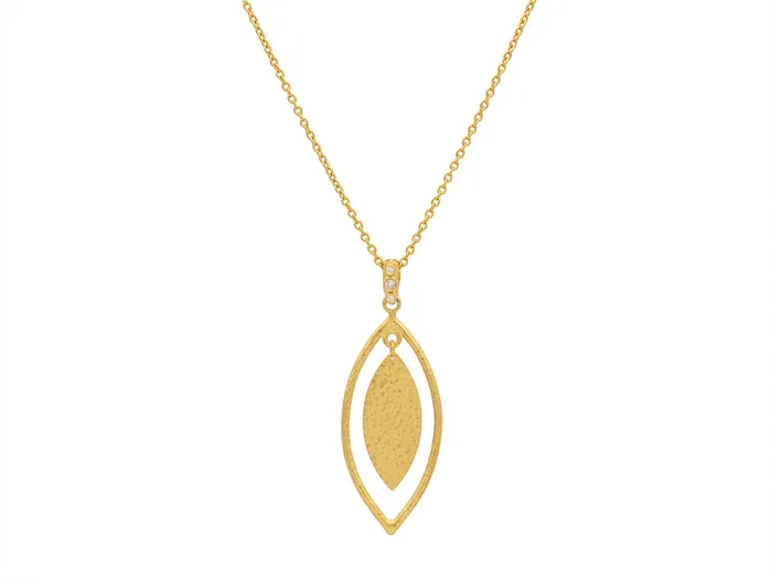 GG GOLD TRAD GURHAN Willow Gold Marquise Pendant Necklace Hanging Flake with Diamond Accents Necklaces GG GOLD TRAD GURHAN Willow Gold Marquise Pendant Necklace Hanging Flake with Diamond Accents Necklaces
