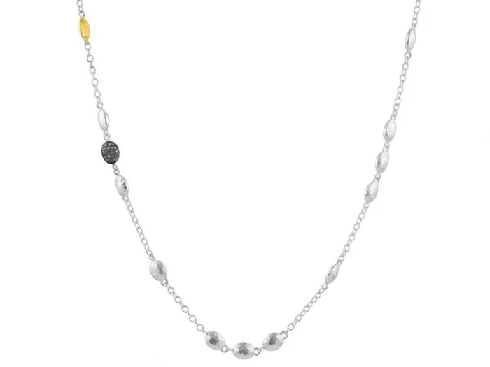 GG SILVER CLR Necklaces GURHAN Spell Sterling Silver Station Short Necklace Oval Beads on Light Chain Single Pave Gold Accents GG SILVER CLR Necklaces GURHAN Spell Sterling Silver Station Short Necklace Oval Beads on Light Chain Single Pave Gold Accents