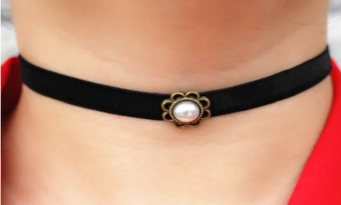 Gothic Simulated Pearl Pendant Choker Necklace sparklingselections Necklaces Gothic Simulated Pearl Pendant Choker Necklace sparklingselections Necklaces
