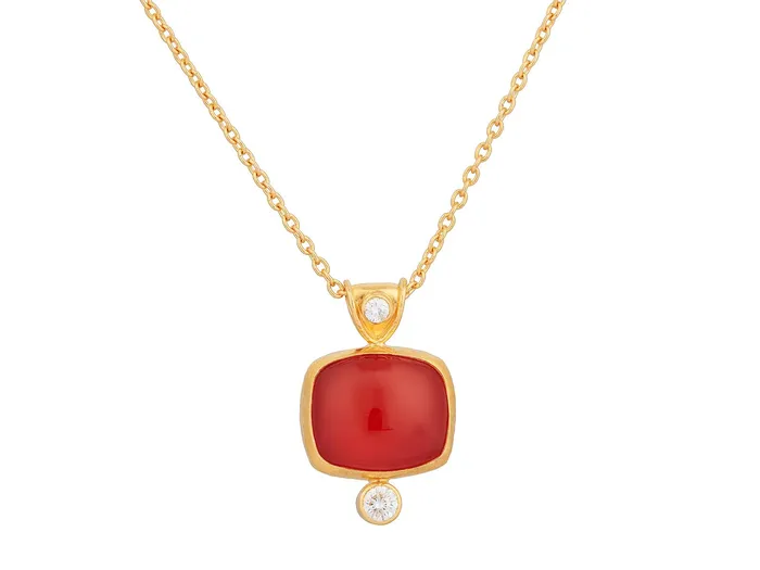 GURHAN Rune Gold Carnelian Pendant Necklace 14x12mm Rectangle GG GOLD OOAK Necklaces GURHAN Rune Gold Carnelian Pendant Necklace 14x12mm Rectangle GG GOLD OOAK Necklaces