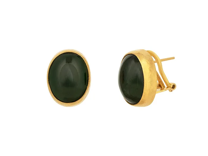 GURHAN Rune Gold Tourmaline Stud Earrings 16x13mm Oval GG GOLD OOAK Earrings GURHAN Rune Gold Tourmaline Stud Earrings 16x13mm Oval GG GOLD OOAK Earrings