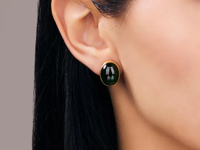 GURHAN Rune Gold Tourmaline Stud Earrings 16x13mm Oval GG GOLD OOAK Earrings GURHAN Rune Gold Tourmaline Stud Earrings 16x13mm Oval GG GOLD OOAK Earrings