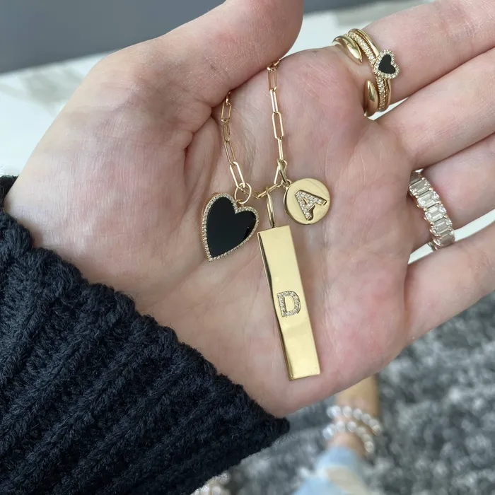 Initial Pave Plate Charm Alev Collection Charm Necklaces