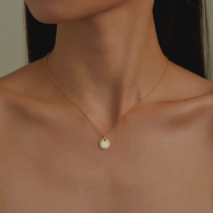 Lafonn Necklaces TR Gold Round Disc Pendant Necklace