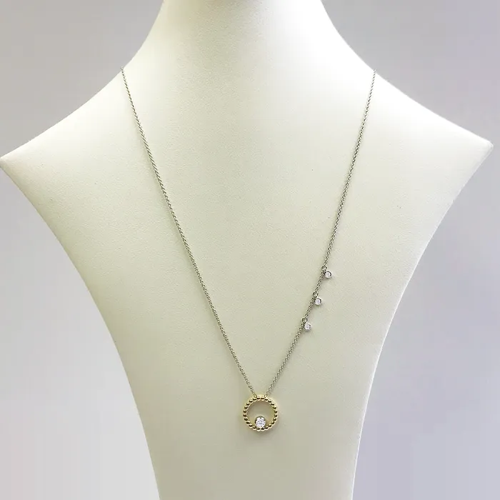 Necklaces 14KY14KW Round Halo w Diamond Necklace Elisa Ilana