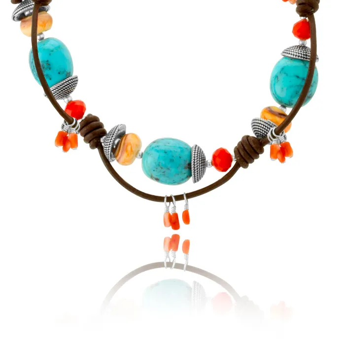 Necklaces Elisa Ilana Leather Turquoise Necklace