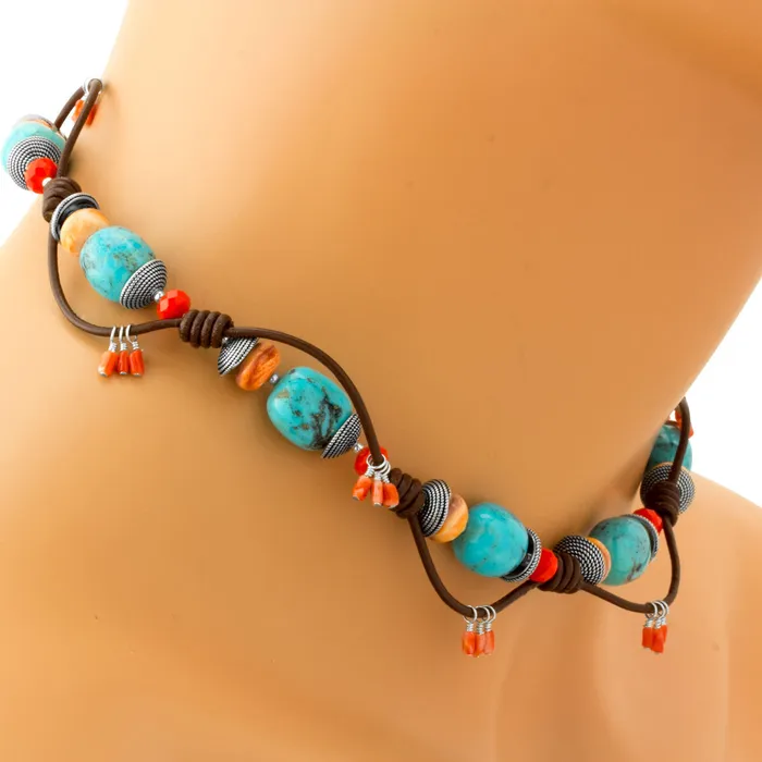 Necklaces Elisa Ilana Leather Turquoise Necklace Necklaces Elisa Ilana Leather Turquoise Necklace